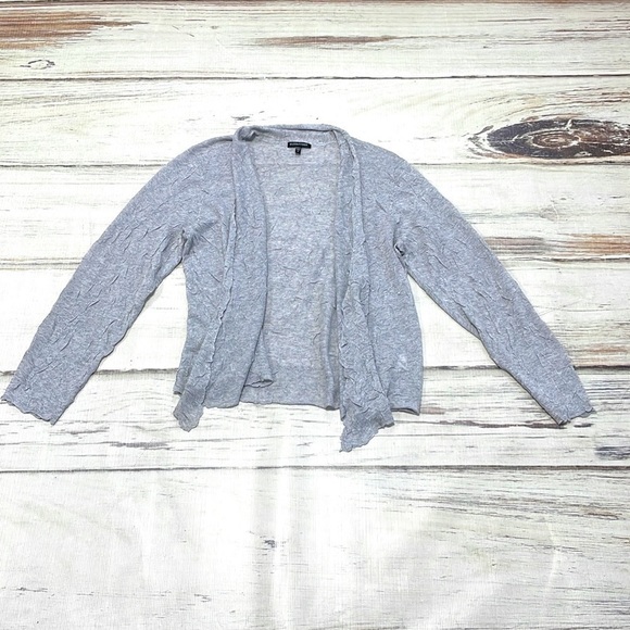 Eileen Fisher Cardigan Lightweight Open Front Gray Crinkle Fabric Size Medium M - Picture 10 of 13